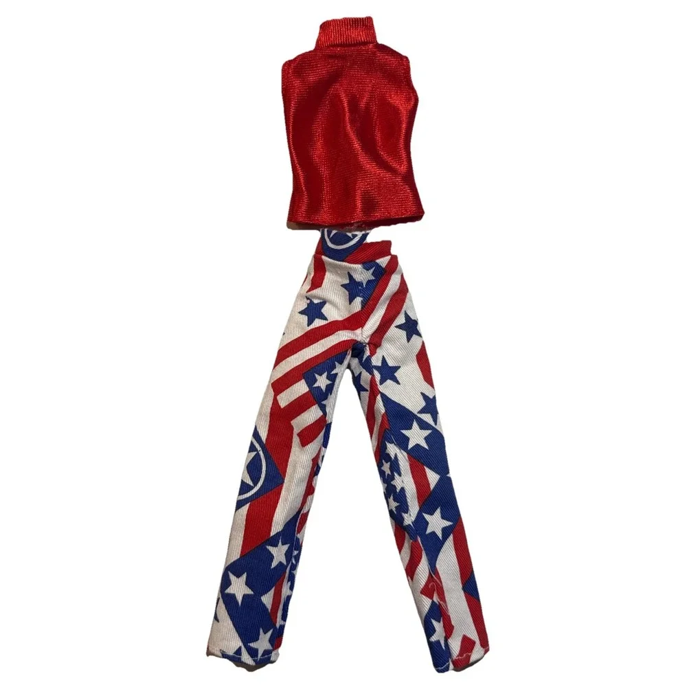 VTG Barbie/Barbie Clone Patriotic Outfit Red White Blue Pants And Top Set BD6-16